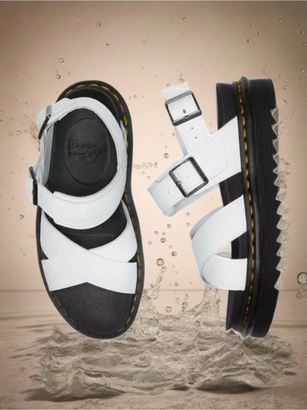 🆕💞Dr. Martens Voss II Hdyro Leather Platform Strappy Sandal • White • 37EU / 6US